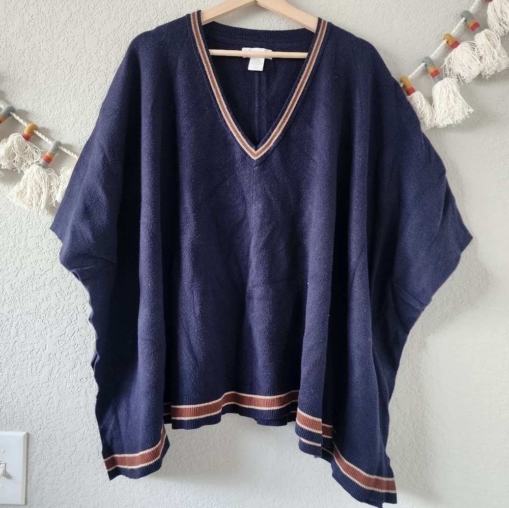 House Of Harlow Varsity Navy Blue Poncho Sweater Top Lounge Boho Basics OS